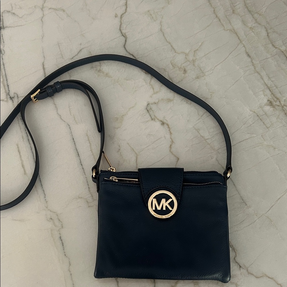 Michael Kors Navy Crossbody Bag with Gold Accents